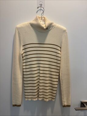 RALPH LAUREN Cream Turtleneck Stripe Knit Sweater